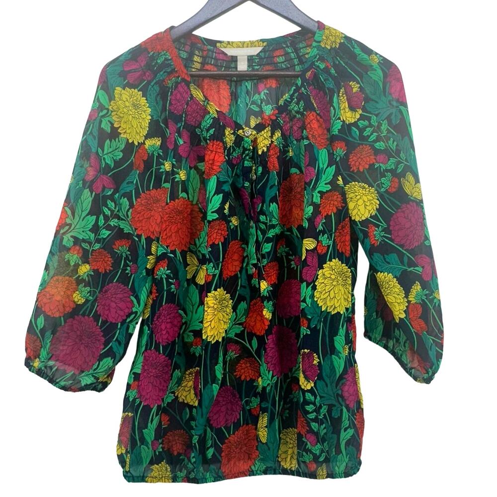 Banana Republic Chiffon Sheer Blouse Small Dark Cottagecore Fairycore Flowercore